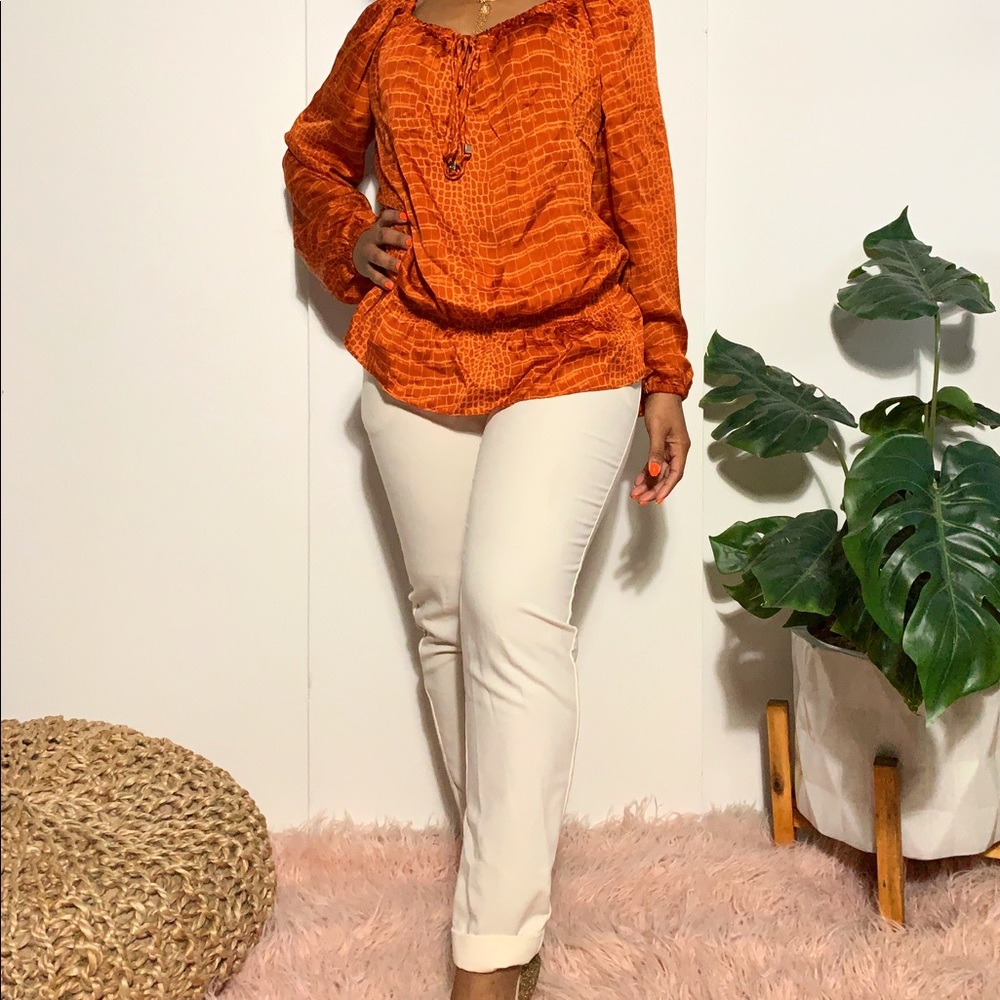 Micheal Kors vibrant orange printed silky blouse